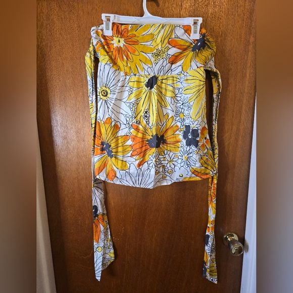 Vera Neumann Vintage Floral Wrap Shirt in Yellow and Orange Medium - Picture 1 of 6